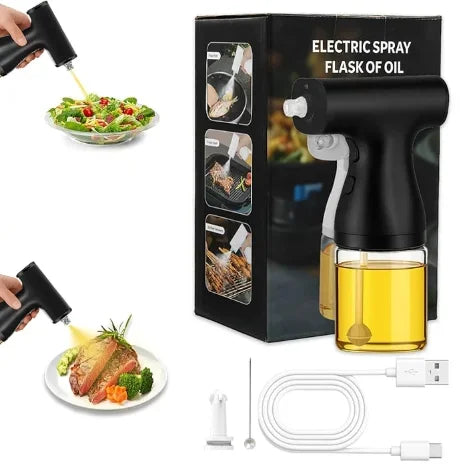Electric Oil Sprayer, Adjustable Mist & Stream Modes, USB Rechargeable, High Borosilicate Glass Bottle for Kitchen & BBQ