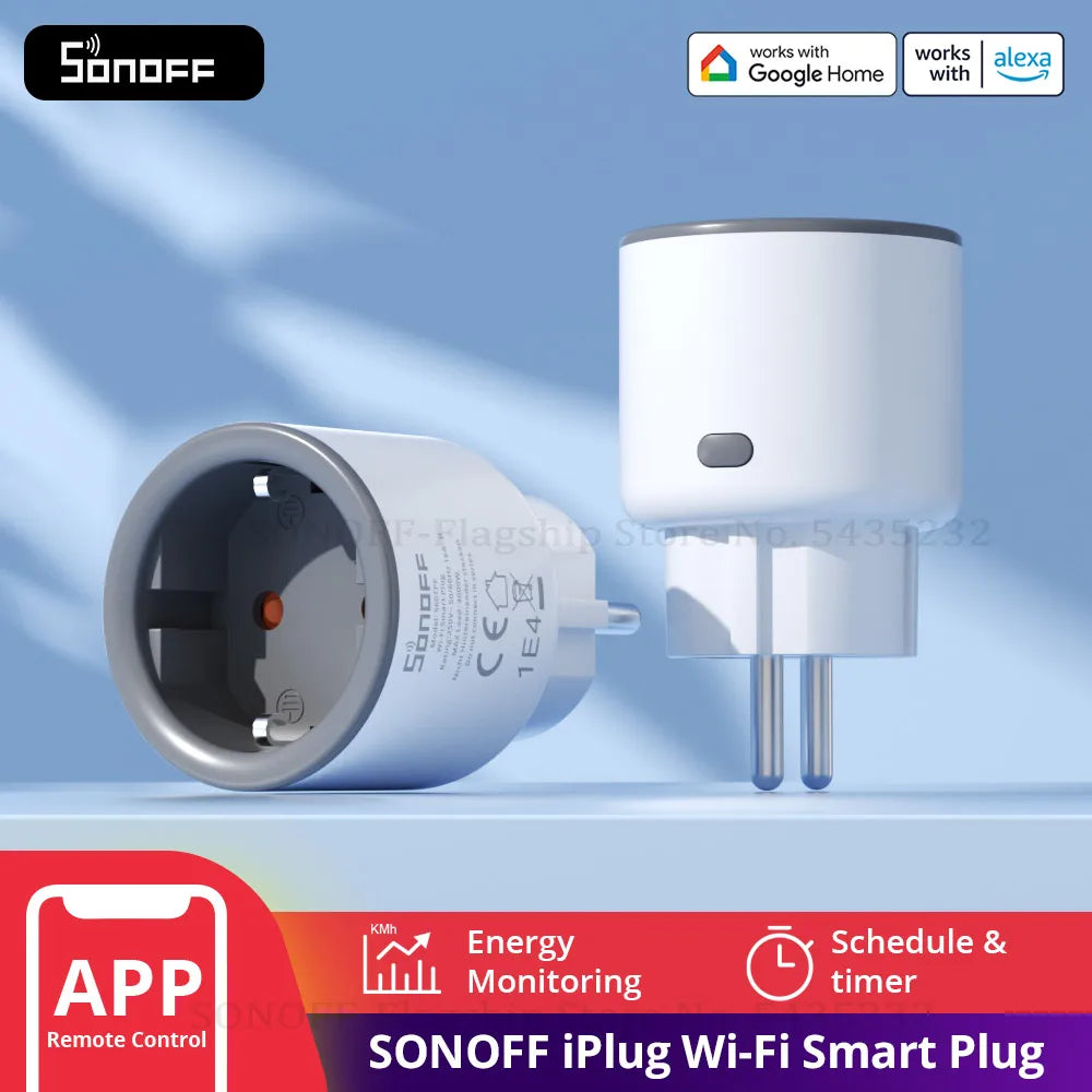 1-4 PCS SONOFF S60 EU 16A IPlug Wi-Fi Smart Socket Overload Protection Smart Scene Remote Control via EWeLink Alexa Google IFTTT