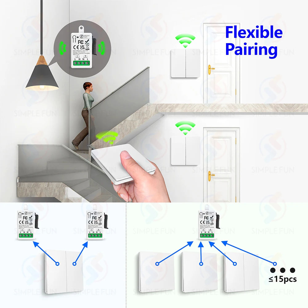 Mini RF Smart Light Switch 110V 220V 230V Self Power Wireless Wall Switch No Battery Support Power Restoration Status Setting