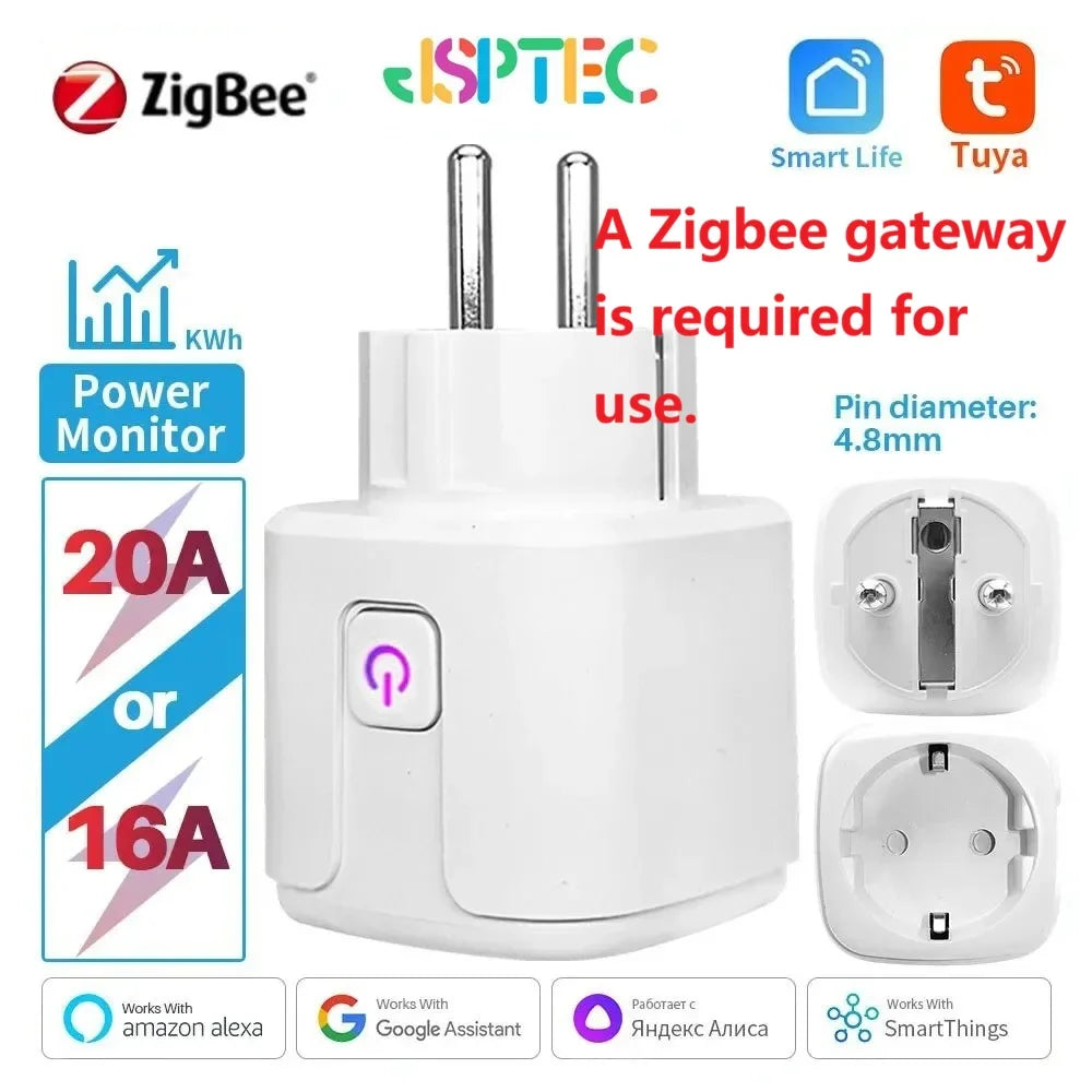 tuya Smart Plug Zigbee EU 16A/20A Smart Socket With Power Monitor Timing Voice Control Works Whit Alexa Google Home Alice