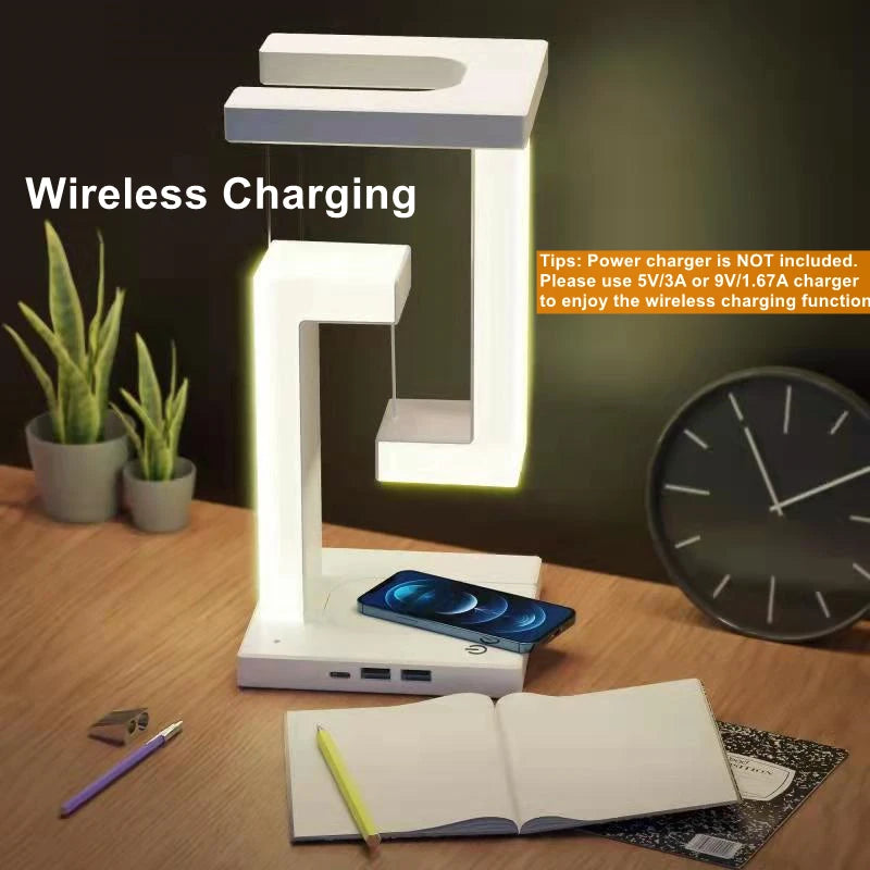 Novelty Floating Lamp with 10W Detachable Wireless Charger Decorative Light for Bedroom/Office