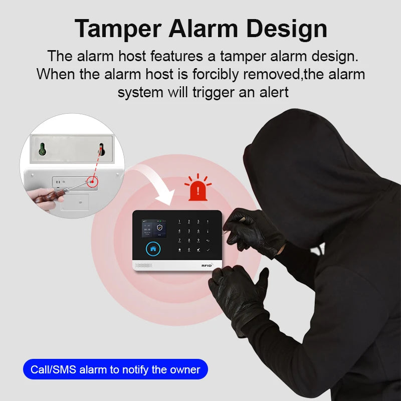 PGST 4G 2G WiFi GSM Wireless Alarm System Home Security Protection Alarm System Set PIR Sensor Works with Tuya Smart Life Alexa