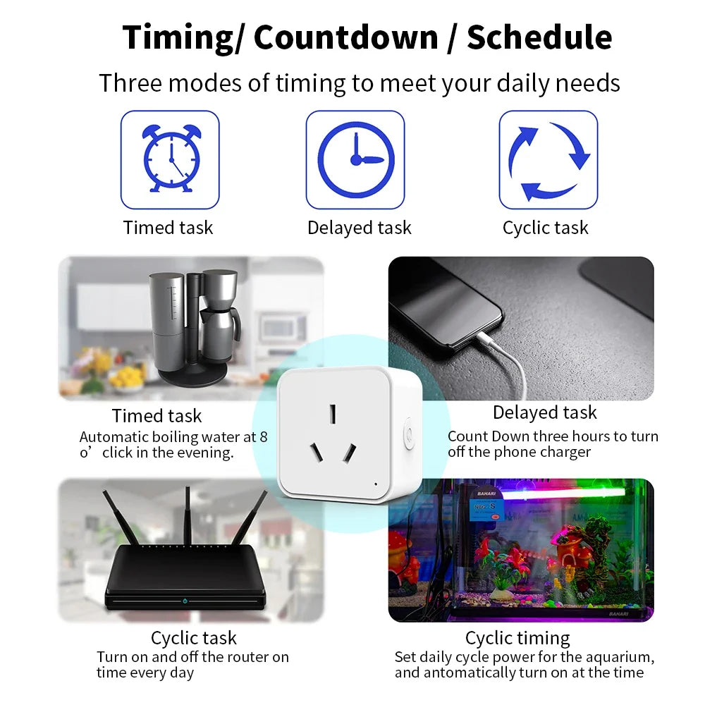 Tuya Wifi Zigbee 16A Smart Plug With Energy Metering Function AU Smart Socket Smart Life App Control Work With Alexa Google Home