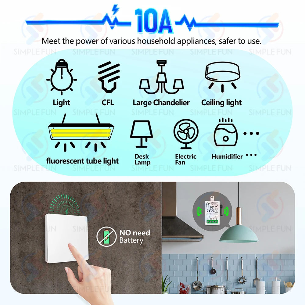 Mini RF Smart Light Switch 110V 220V 230V Self Power Wireless Wall Switch No Battery Support Power Restoration Status Setting