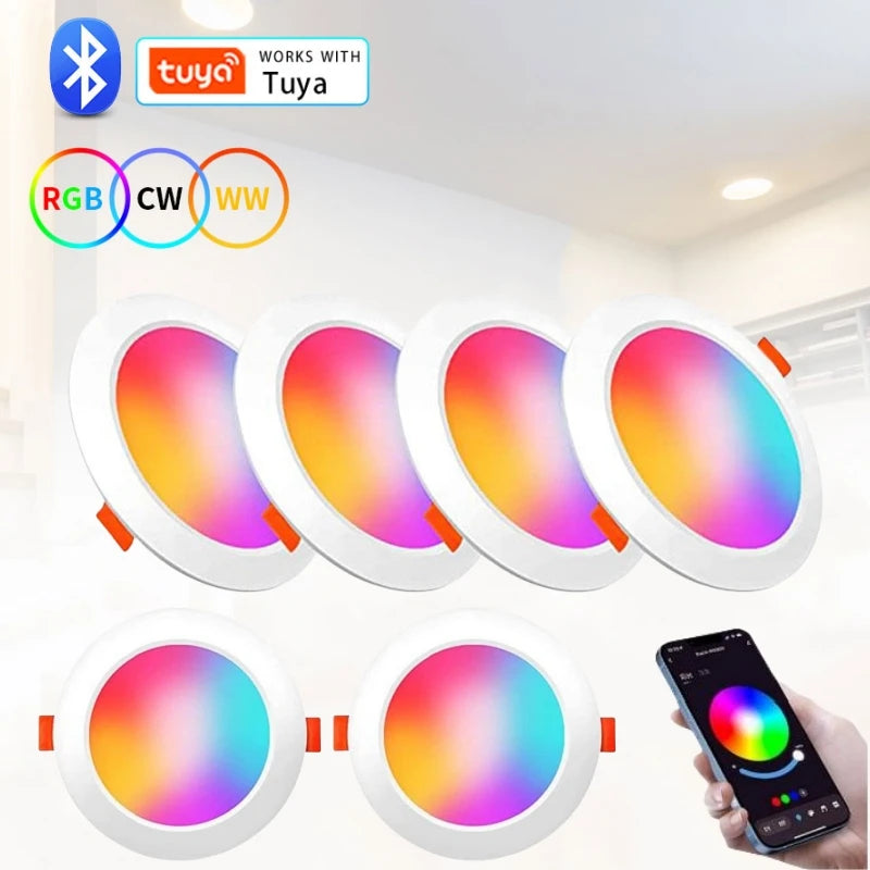 Tuya Smart LED Downlight Bluetooth Recessed Led Spot Lights 10/15W AC85-265V RGB+CW+WW APP Control Works With Smart Life