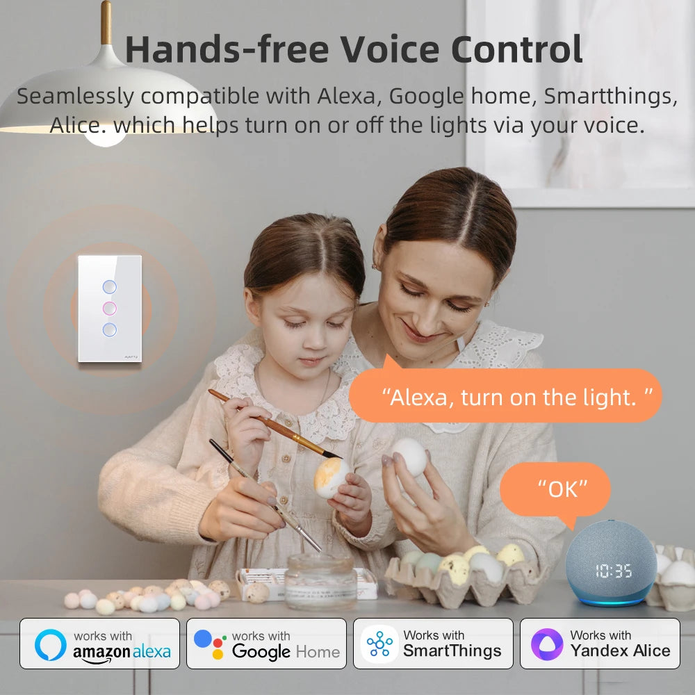 AVATTO Zigbee Smart Touch Switch 110-240V 1/2/3/4 Gang Light Switches Zigbee3.0 Signal Repeater Work With Tuya Alexa Google Home