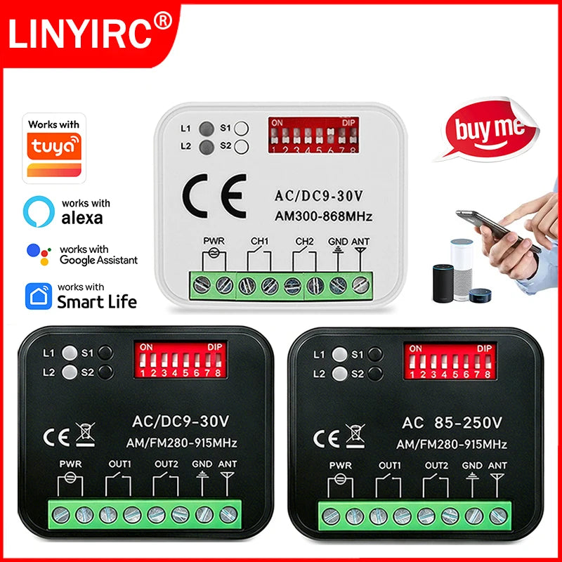 300MHz-868MHz Universal Garage Door Remote Control Receiver Works With Tuya Wifi Smart Switch Receiver Controller 433MHz 868MHz