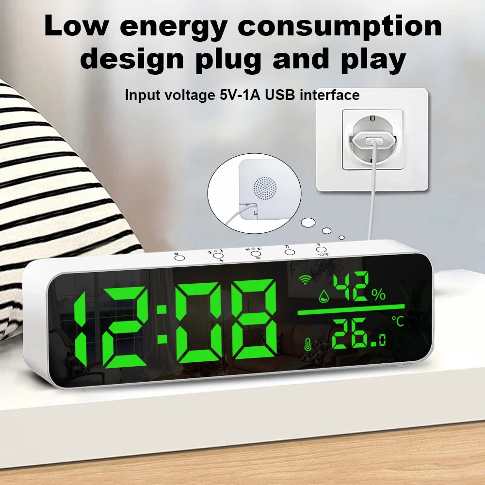 Smart WiFi Electronic Alarm Clock Temperature Humidity Sensor LED Screen Tuya Smart APP Control Support Alexa Google Home