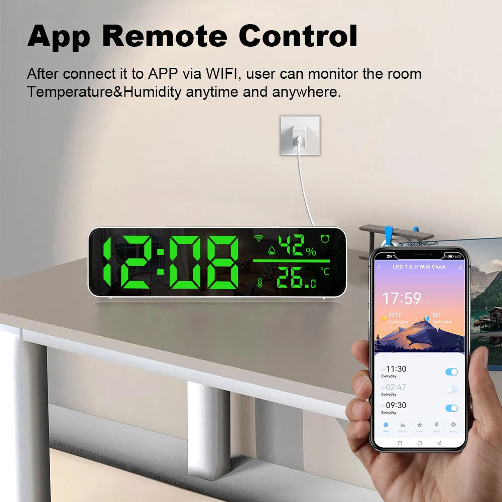Smart WiFi Electronic Alarm Clock Temperature Humidity Sensor LED Screen Tuya Smart APP Control Support Alexa Google Home