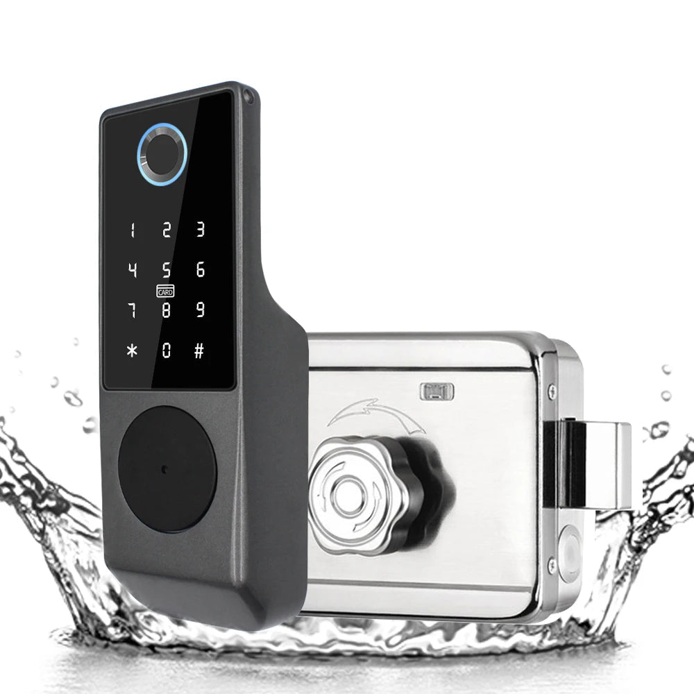 Support Tuya APP Control Smart Fingerprint RFID Card Outdoor Door Intelligent Lock Keyless Motor Lock Google Alexa Waterproof