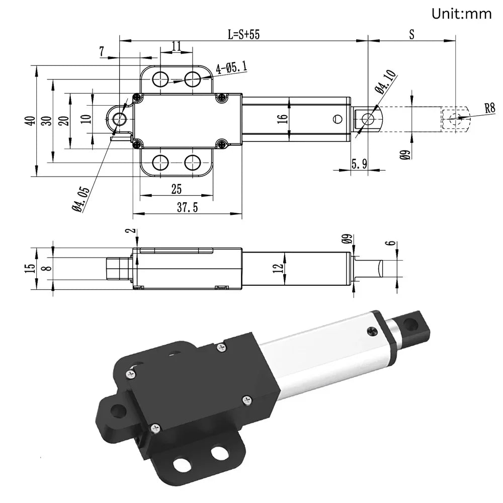 DC12V Micro Electric Linear Actuator Mini Telescopic Rod Push Rod 188N Reciprocating DC Motor for Elevating Table Automatic Bed