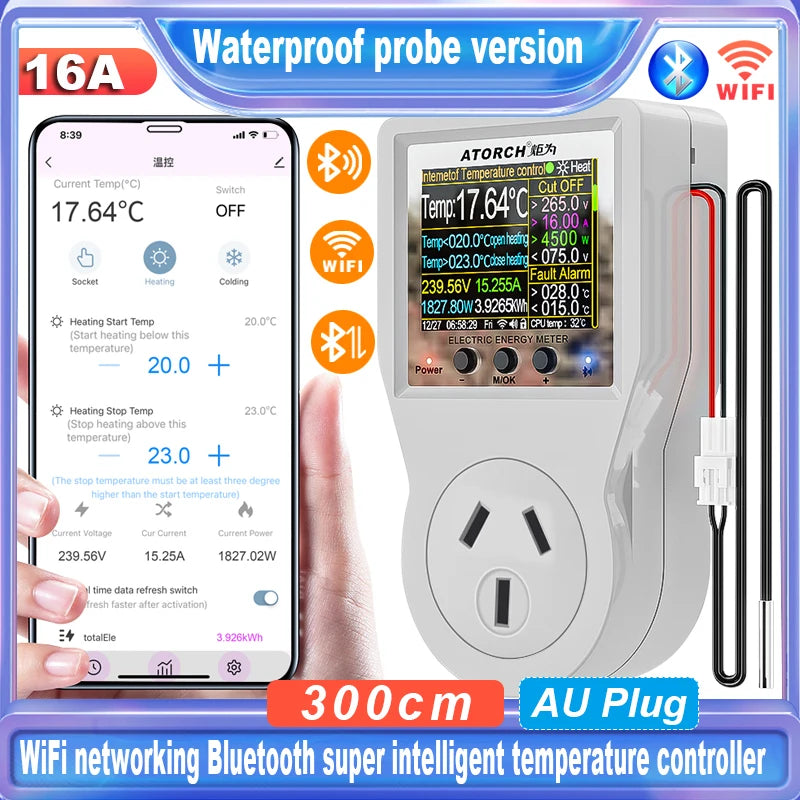 Tuya Wi-Fi Smart Thermostat Socket Outlet Plug Remote Temperature Controller Timer Switch Heating Cooling 3M NTC Sensor 16A