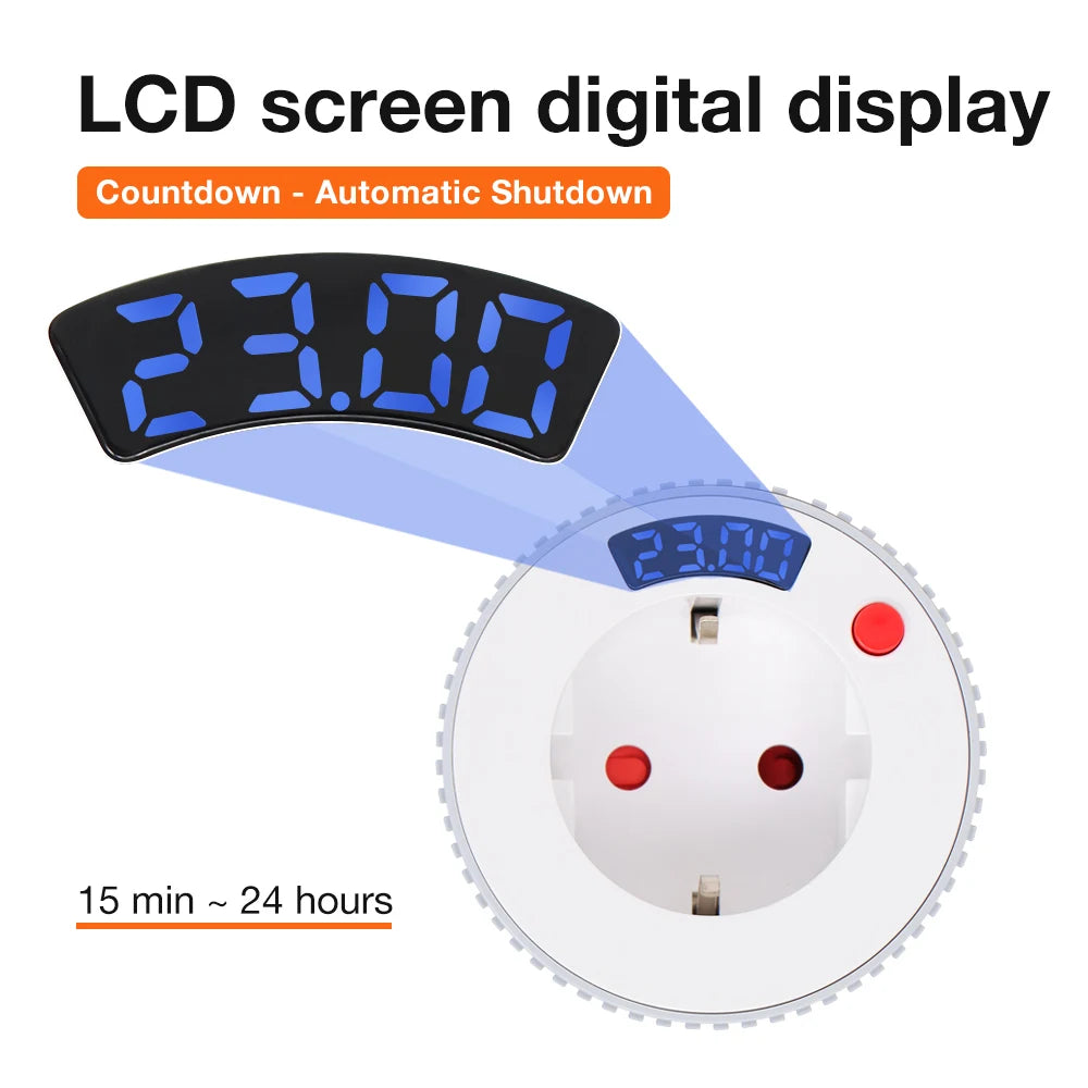 WiFi Smart Plug Countdown Timer Socket LCD Screen Display Timer Switch Rotating Adjust Countdown Outlet 15mins-24h 1min-23h59m
