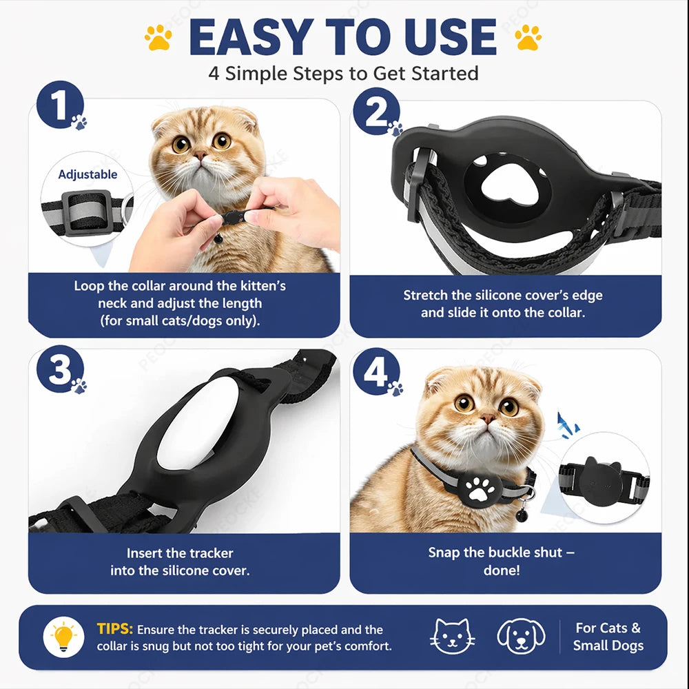 Cat Smart GPS Trackers Collar Anti-Lost Kitten Waterproof Tracker Adjustable Safety Buckle Reflective GPS Collar For Android