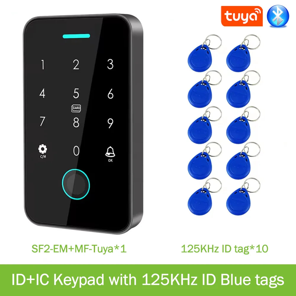 125Khz+13.56MHz Dual RFID NFC Work with Tuya Fingerprint Access Control Keypad IP67 Waterproof Biometrics Door Opener Gateway