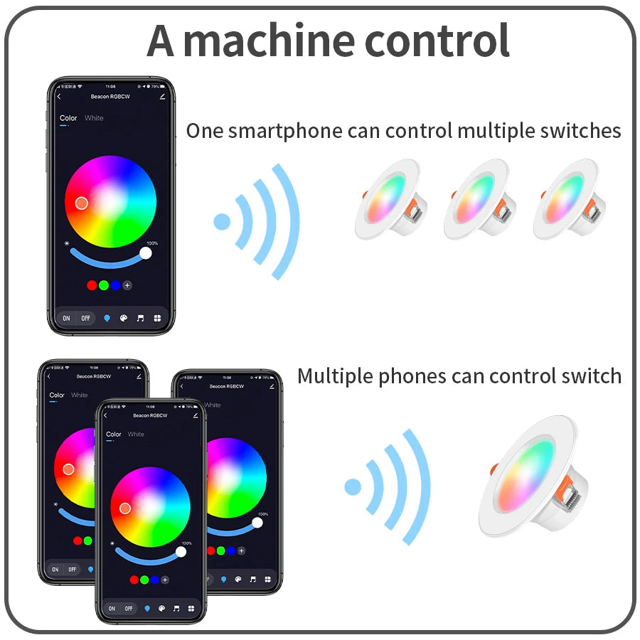 Tuya Smart LED Downlight Bluetooth Recessed Led Spot Lights 10/15W AC85-265V RGB+CW+WW APP Control Works With Smart Life