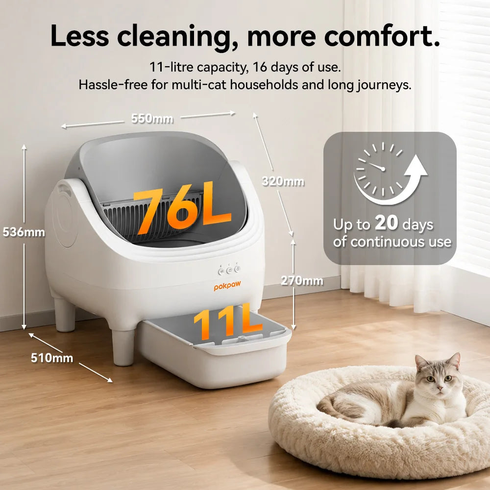 Pokpaw CL16 Smart Self-cleaning Automatic Cat Litter Box with App Control – 76L Semi Enclosed Cat Toilet Supplies for Cats