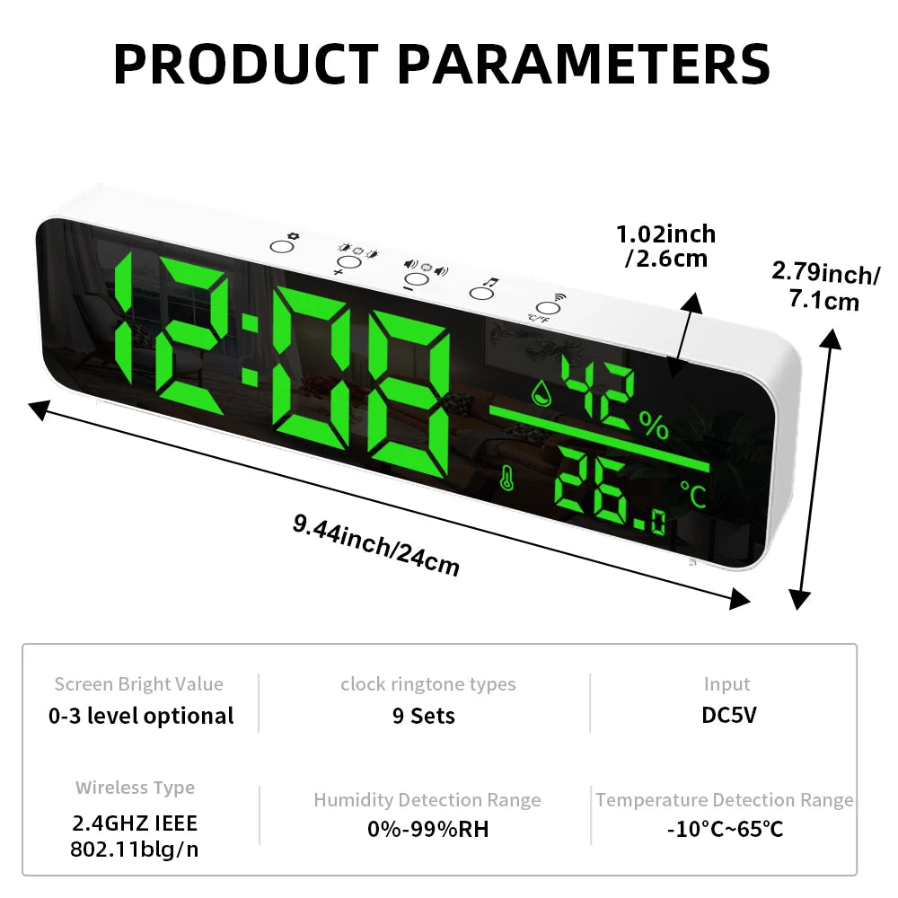 Smart WiFi Electronic Alarm Clock Temperature Humidity Sensor LED Screen Tuya Smart APP Control Support Alexa Google Home