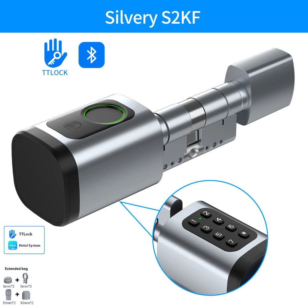 TTLock/Support Tuya App Bluetooth Fingerprint Digital Cylinder Lock with APP/Password/RFID Card/Key Unlock V1 Adjustable Length