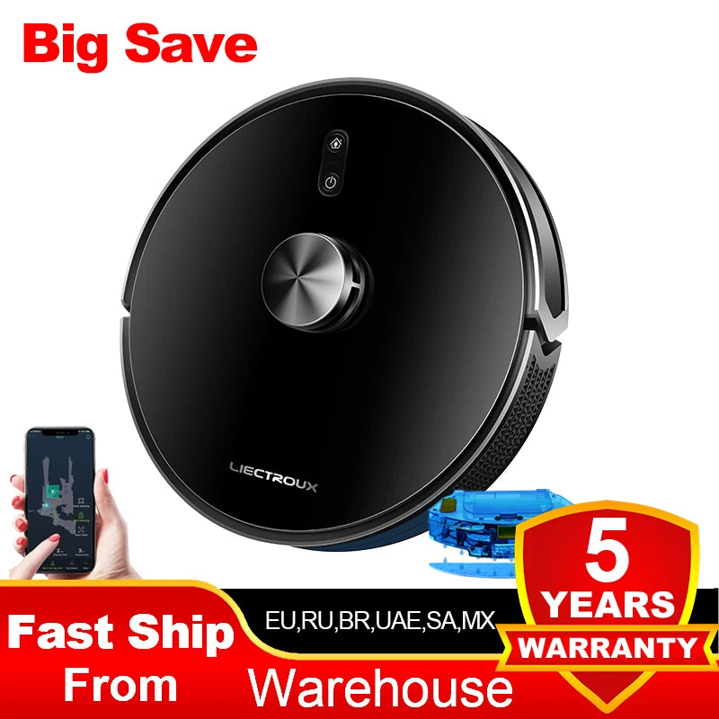 Liectroux / LILIN X6 Robot Vacuum Cleaner,Laser System,Wet Dry Mopping,6500Pa, Multi-Floor Map,Zone Cleaning,APP Restricted Area