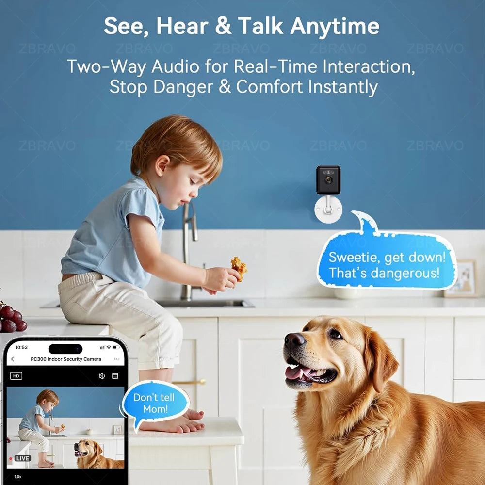 Tuya Smart Life 2K 5MP Indoor Mini WiFi Camera Home Security CCTV Motion Detection Siren Alarm Baby Monitor Color Night Vision