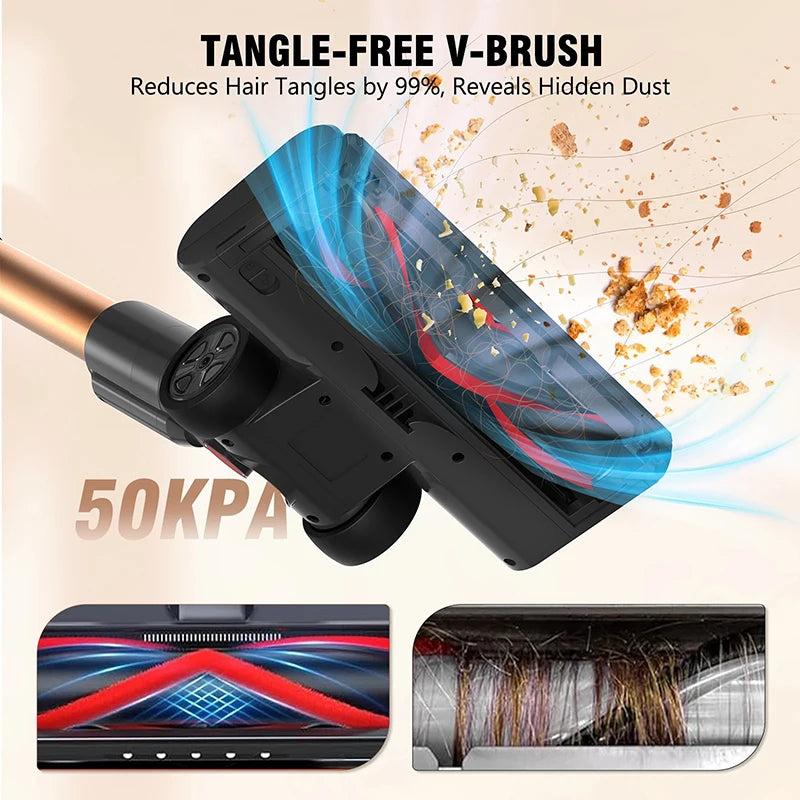 Cordless Vacuum Cleaner 50KPa 550W Stick Vacuum with Removable Battery, 45Min Runtime, LED Touchscreen for Pet Hair Carpet Floor