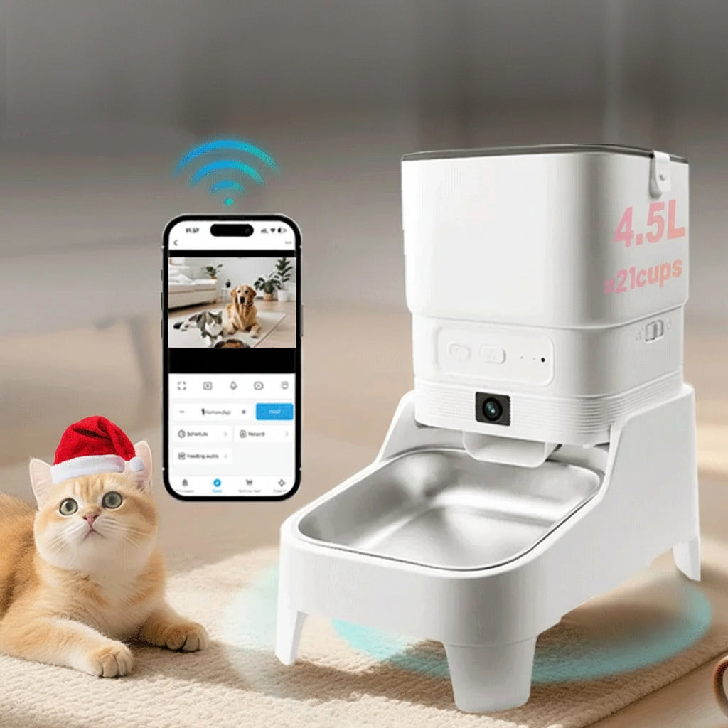 Smart Automatic Pet Feeder with 1080P HD Camera 15cm Elevated 5G WiFi Tuya APP Furpipi Control Automatic Cat Dog Food Dispenser