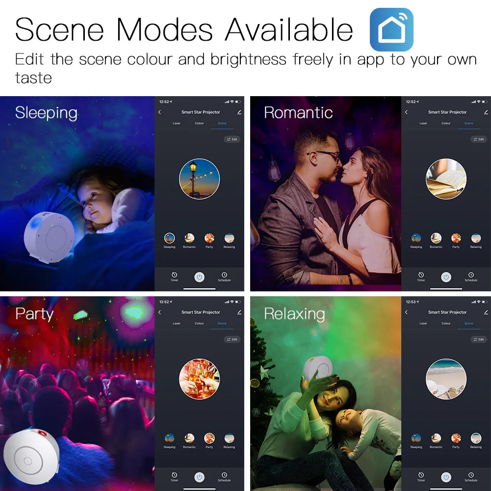 MOES Tuya WiFi Smart Star Projector Galaxy for Holiday Party APP Control Smart Home Nebula Projector works for Google Home Alexa