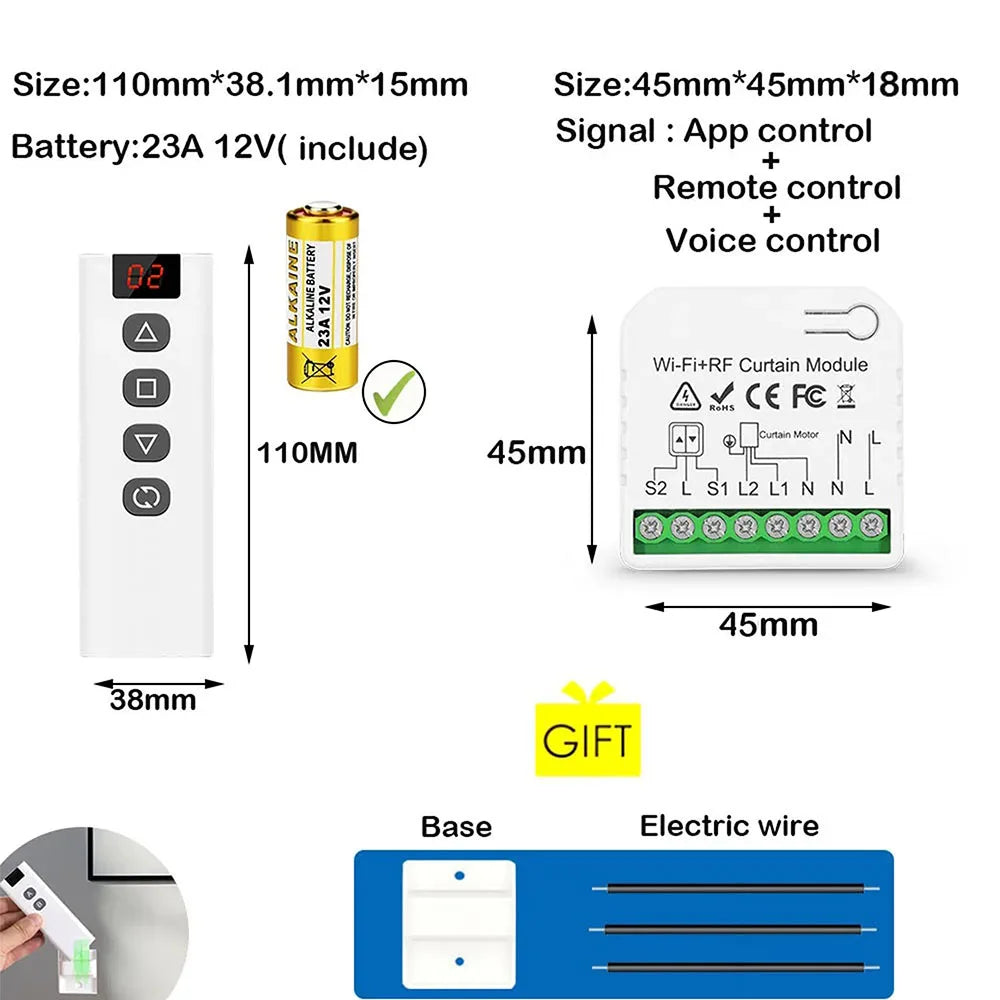 WiFi Tuya Smart Life 433Mhz Blind Curtain Switch with RF 5 Channels Remote for Electric Roller Shutter Google Home Alexa