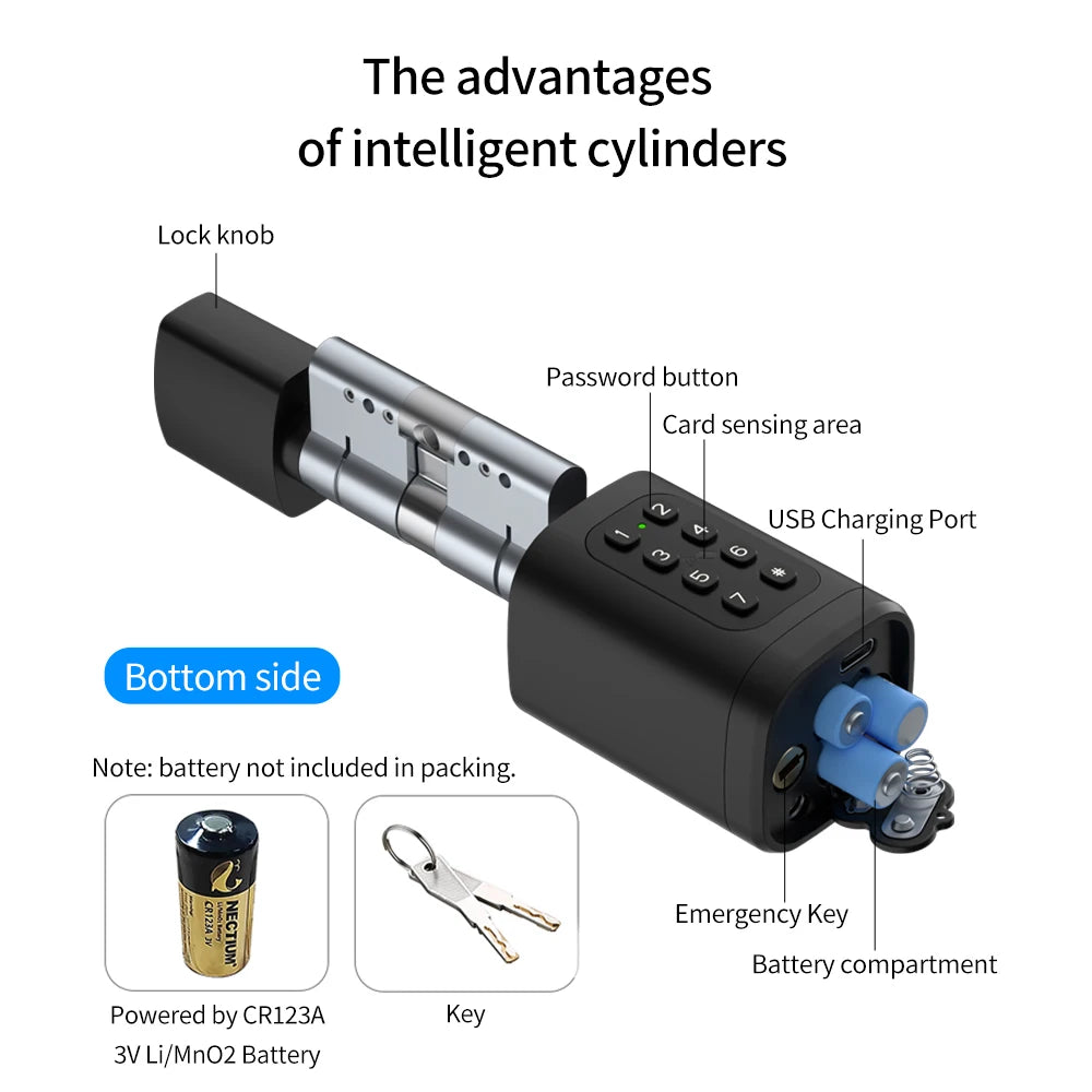 TTLock/Support Tuya App Bluetooth Fingerprint Digital Cylinder Lock with APP/Password/RFID Card/Key Unlock V1 Adjustable Length