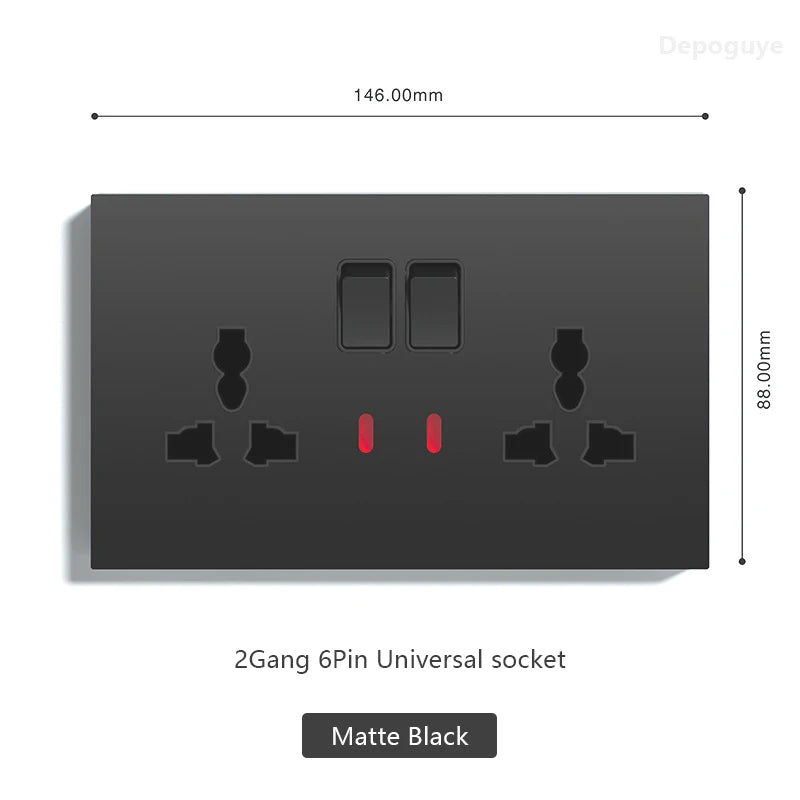 UK 13A with USB Type-c 20W Quick Charge Wall Power socket plug,Black Universal light switch PC Panel Dual USB Electrical outlet