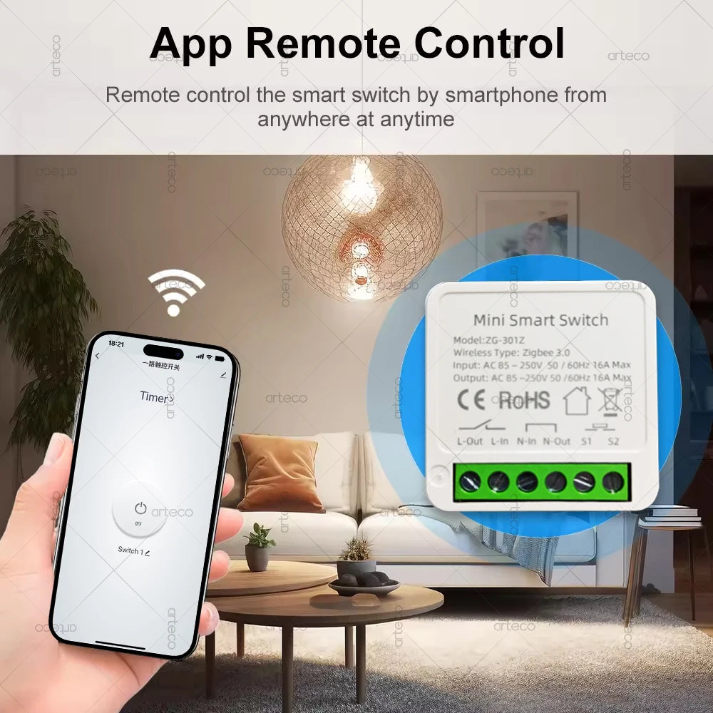 ZigBee 3.0 Smart Mini DIY Switch Automation Module 16A Relay Support 2 Way Control App Remote Control Zigbee Gateway Required