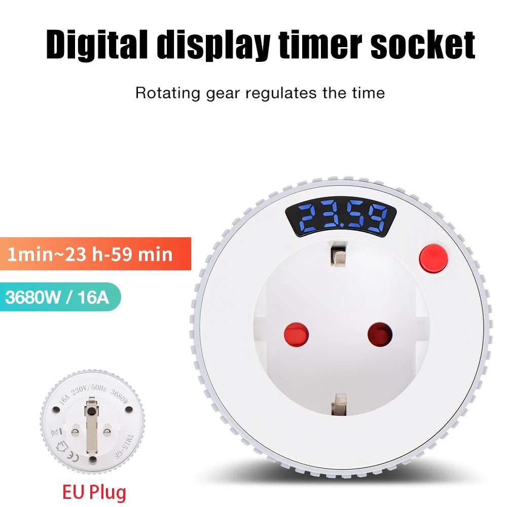 WiFi Smart Plug Countdown Timer Socket LCD Screen Display Timer Switch Rotating Adjust Countdown Outlet 15mins-24h 1min-23h59m