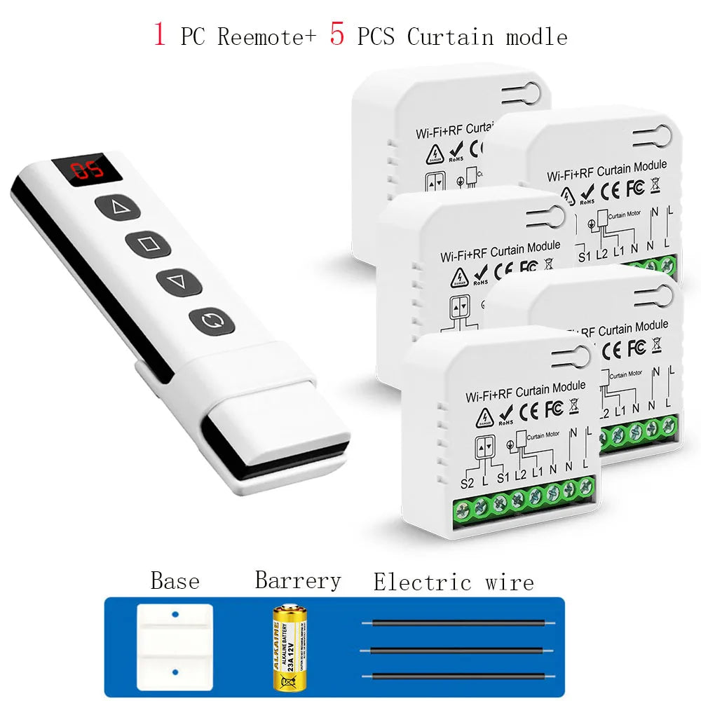 WiFi Tuya Smart Life 433Mhz Blind Curtain Switch with RF 5 Channels Remote for Electric Roller Shutter Google Home Alexa