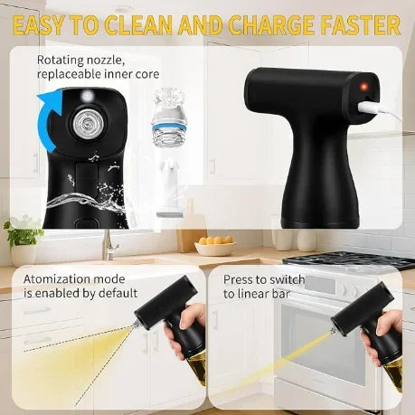 Electric Oil Sprayer, Adjustable Mist & Stream Modes, USB Rechargeable, High Borosilicate Glass Bottle for Kitchen & BBQ