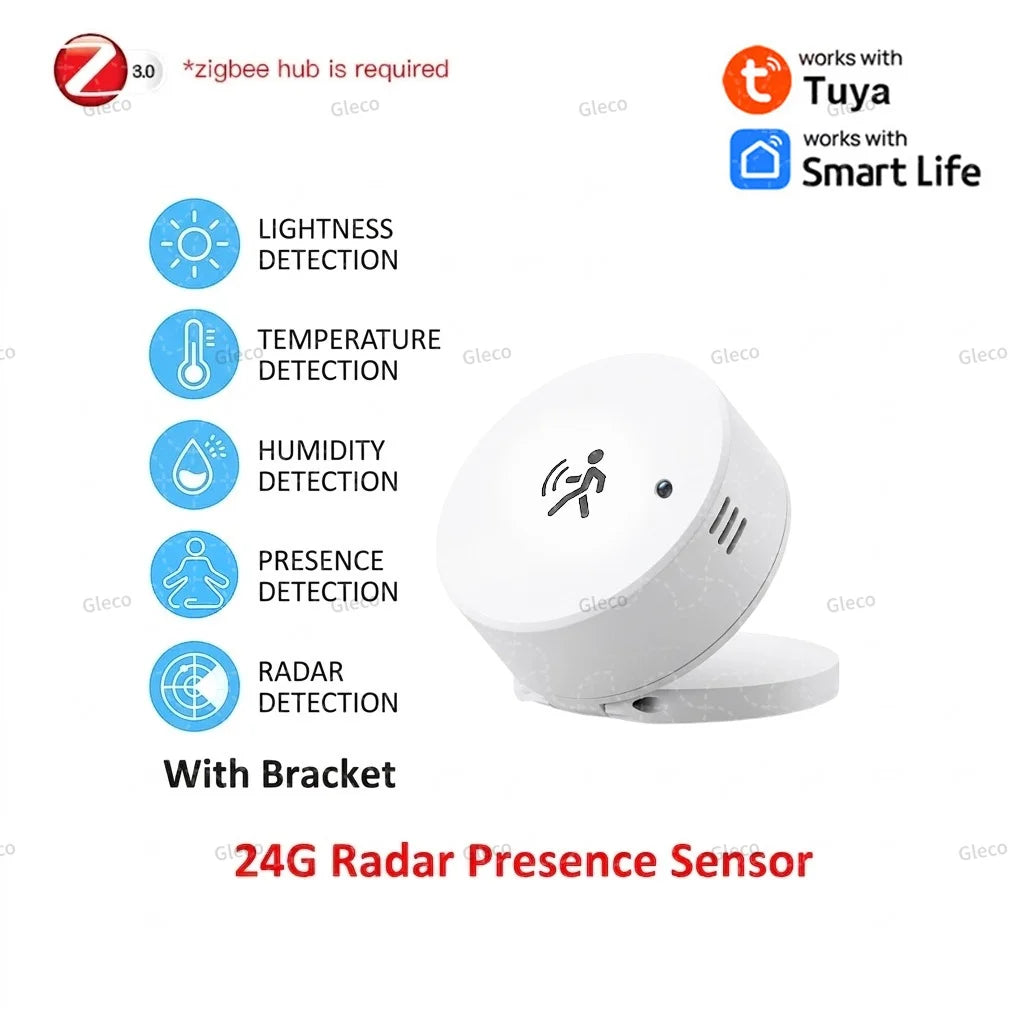 Zigbee 24G MMWave Human Presence Sensor Microwave Radar Occupancy Motion Detector Smart Home Works with Zigbee2MQTT TUYA APP