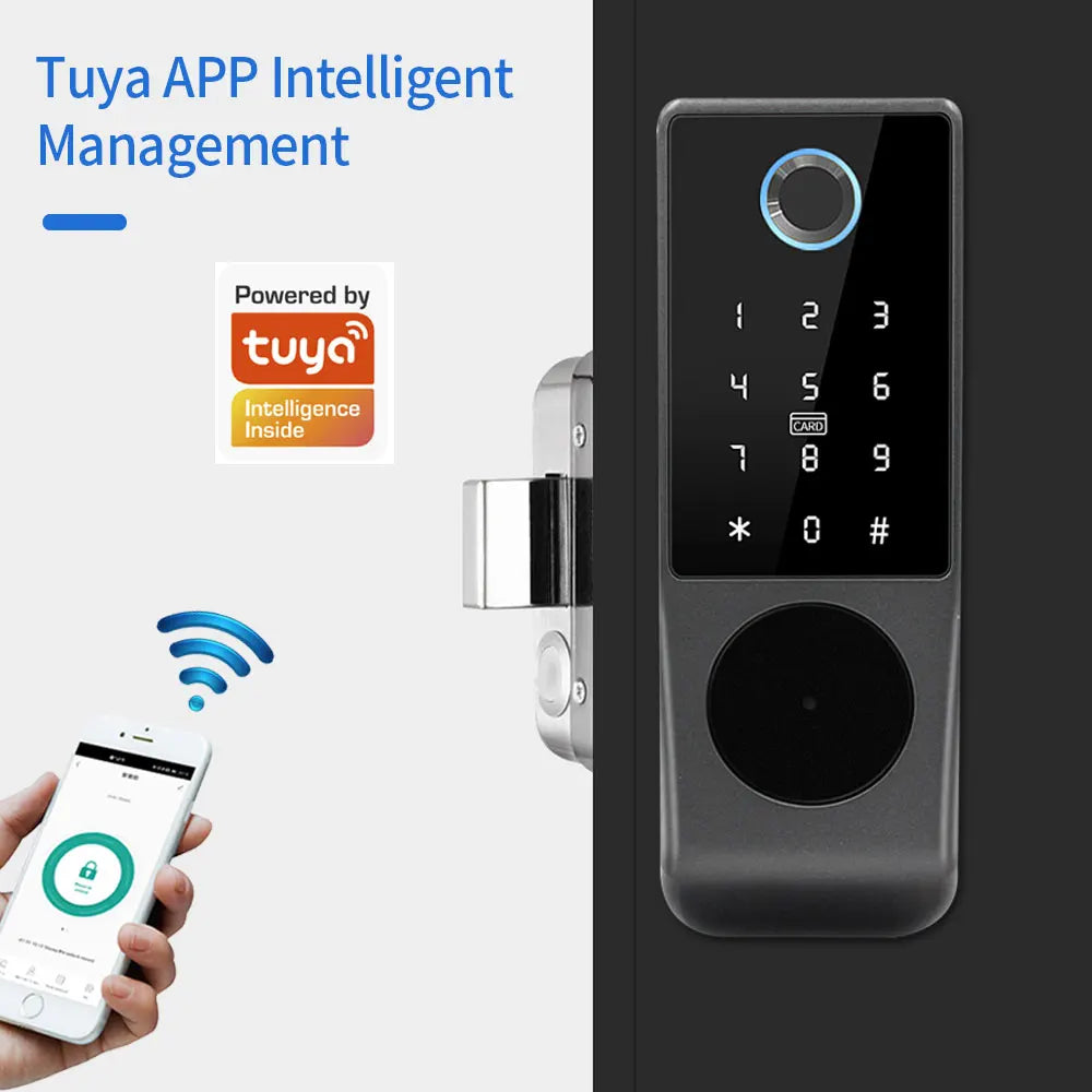 Support Tuya APP Control Smart Fingerprint RFID Card Outdoor Door Intelligent Lock Keyless Motor Lock Google Alexa Waterproof