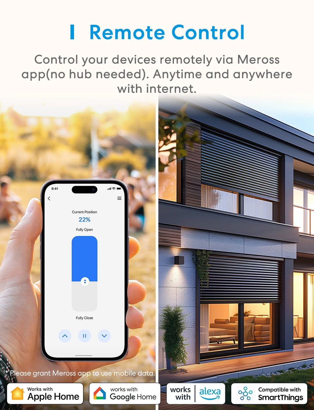Meross Matter Smart Wi-Fi Roller Shutter Belt Winder Motorized Roller Shutter Shades Work with Google Alexa