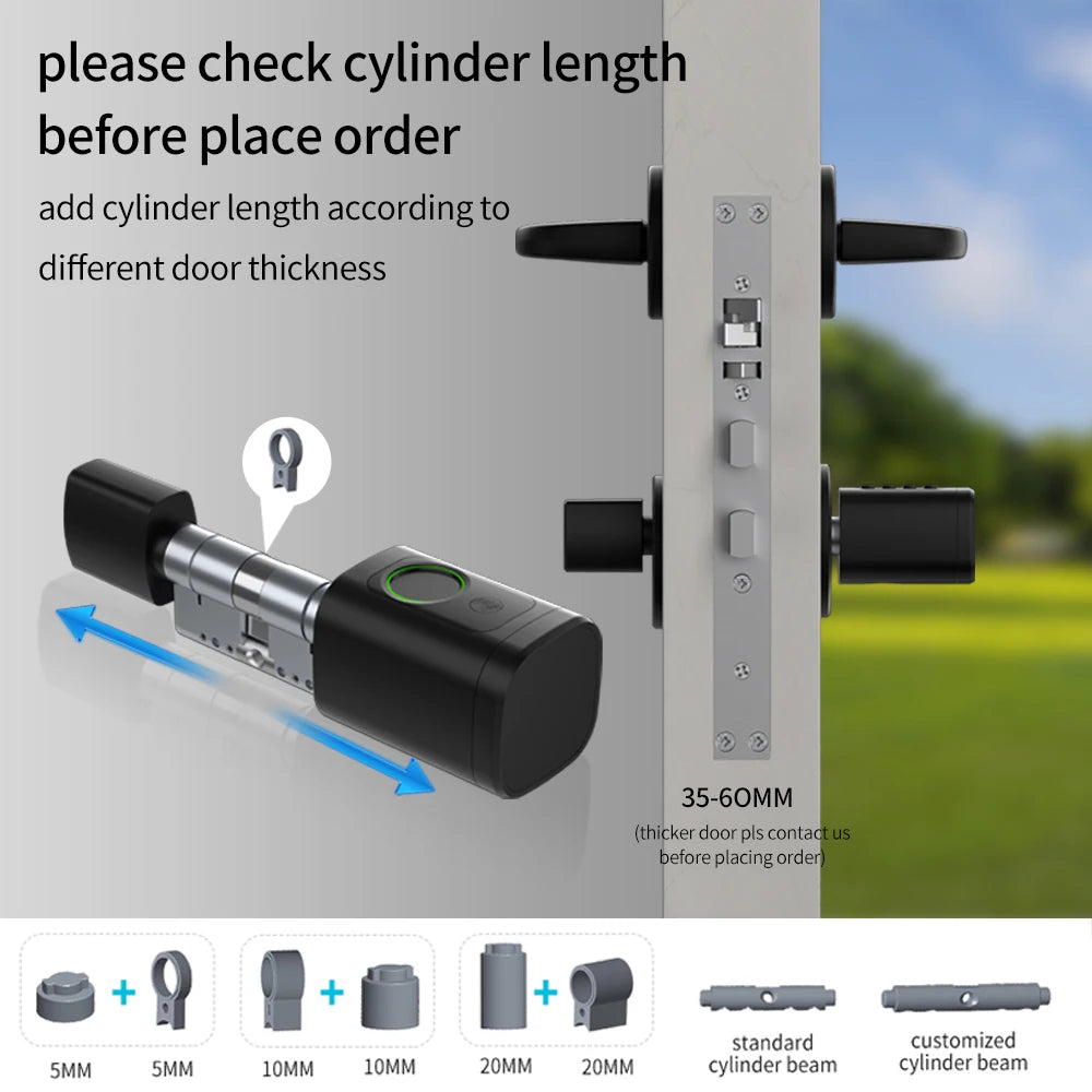 TTLock/Support Tuya App Bluetooth Fingerprint Digital Cylinder Lock with APP/Password/RFID Card/Key Unlock V1 Adjustable Length