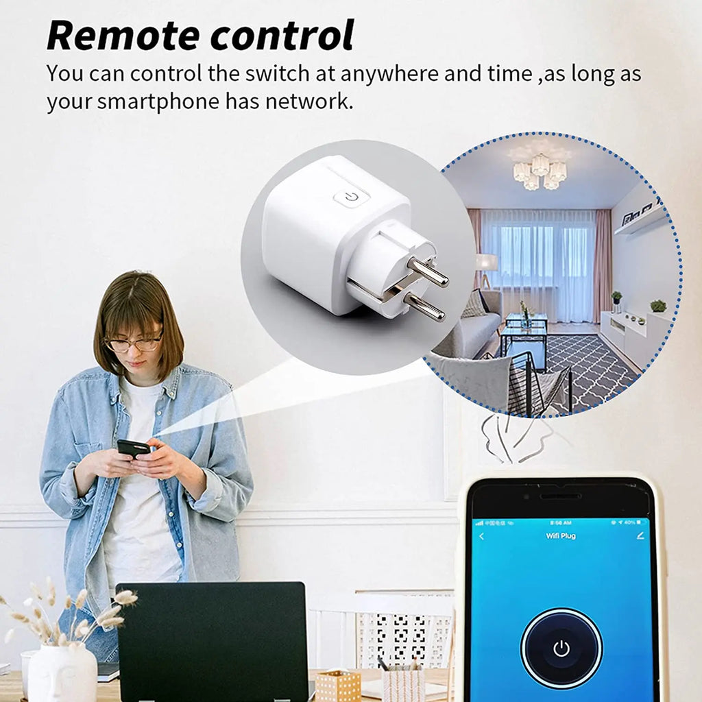 Tuya 16A,20A Smart Plug WiFi Socket EU Power Monitoring Timing Function Works with Alexa, Google Home, Smart Life Home, Alice