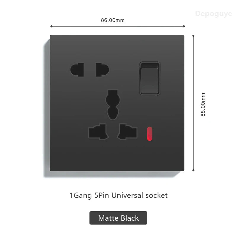 UK 13A with USB Type-c 20W Quick Charge Wall Power socket plug,Black Universal light switch PC Panel Dual USB Electrical outlet