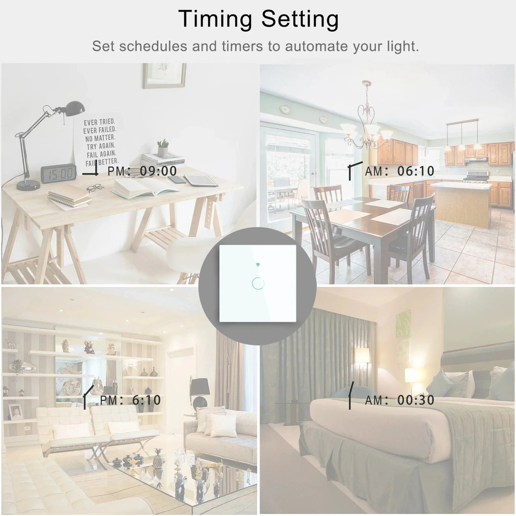 Works with Tuya WiFi Touch Switch Light Wall Smart Switch for EU Smart Home Life Alexa Google Home 433RF WiFi Remote 1/2/3 Gang