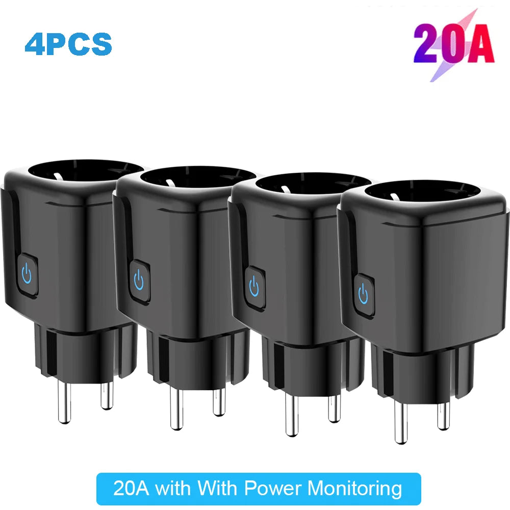 Tuya 16A,20A Smart Plug WiFi Socket EU Power Monitoring Timing Function Works with Alexa, Google Home, Smart Life Home, Alice