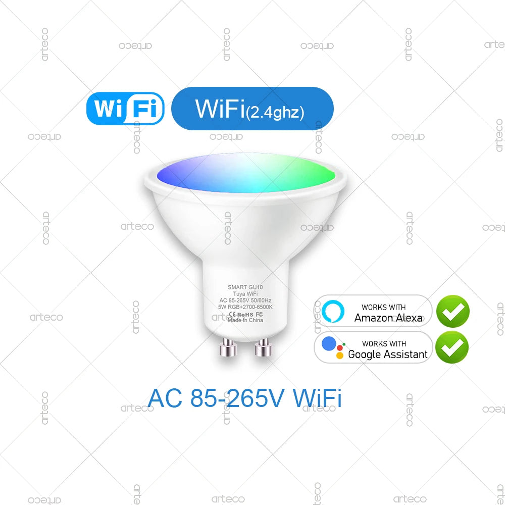 Tuya GU10 LED Bulbs WiFi Zigbee Bluetooth,RGB C+W White Dimmable Lamps ,Smart Life App Control Led Light Bulb,Voice Alexa Google