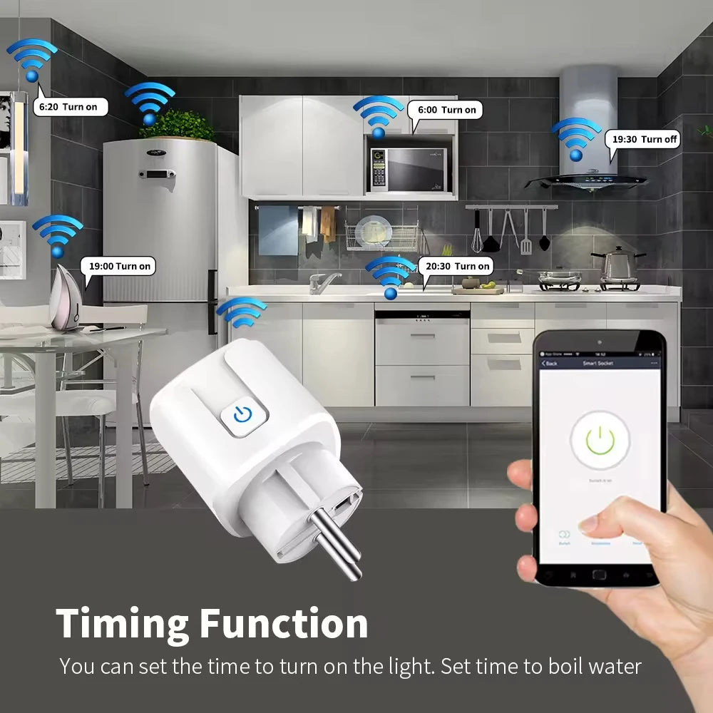 Tuya 16A,20A Smart Plug WiFi Socket EU Power Monitoring Timing Function Works with Alexa, Google Home, Smart Life Home, Alice