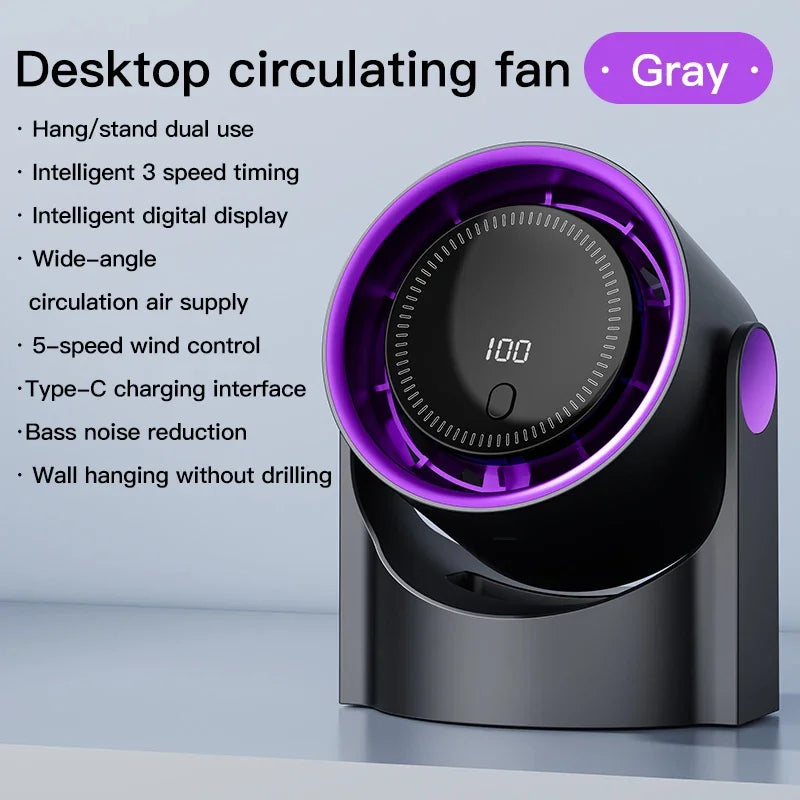 XIAOTREE Smart Electric Fan 100 Speed Bladeless Fan USB Charging Desktop Silent Wall Mounted Air Conditioner Office Indoor Campi