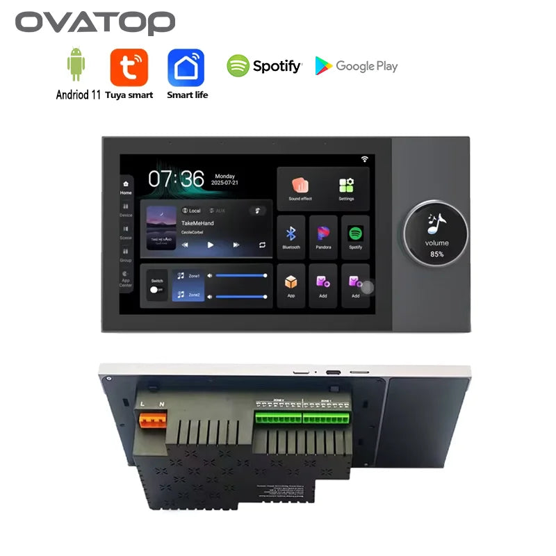 7 Inch Android 11 Tuya Smart Home Control Panel with Music Player Rotary Button E-Share Zigbee Hub  WiFi Wall Amplifier