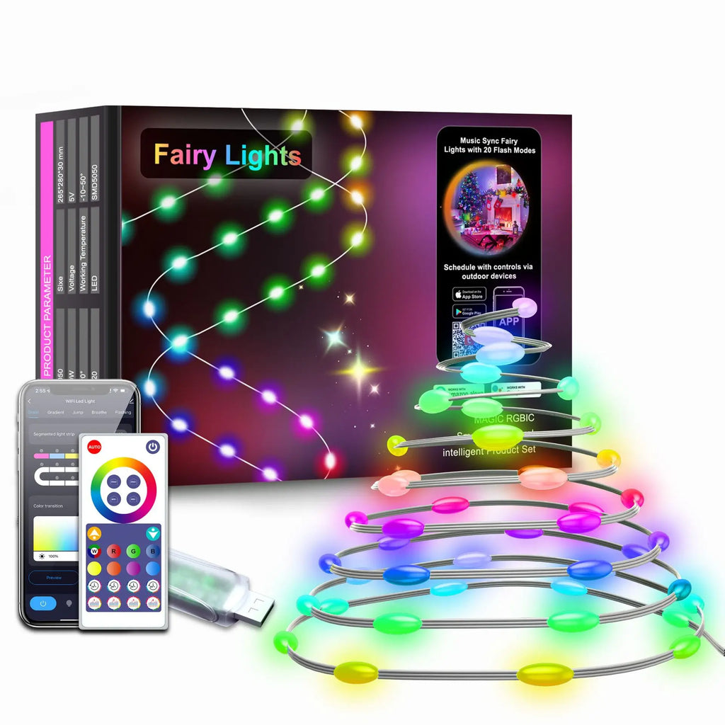 5M/10M/20M Tuya WIFI RGBIC USB Sting Light DIY LED Fairy Lights Waterproof Garland Decor for Christmas Wedding Birthday Party