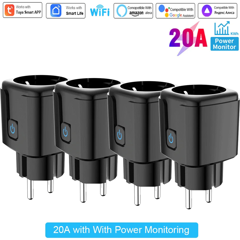 Tuya 16A,20A Smart Plug WiFi Socket EU Power Monitoring Timing Function Works with Alexa, Google Home, Smart Life Home, Alice