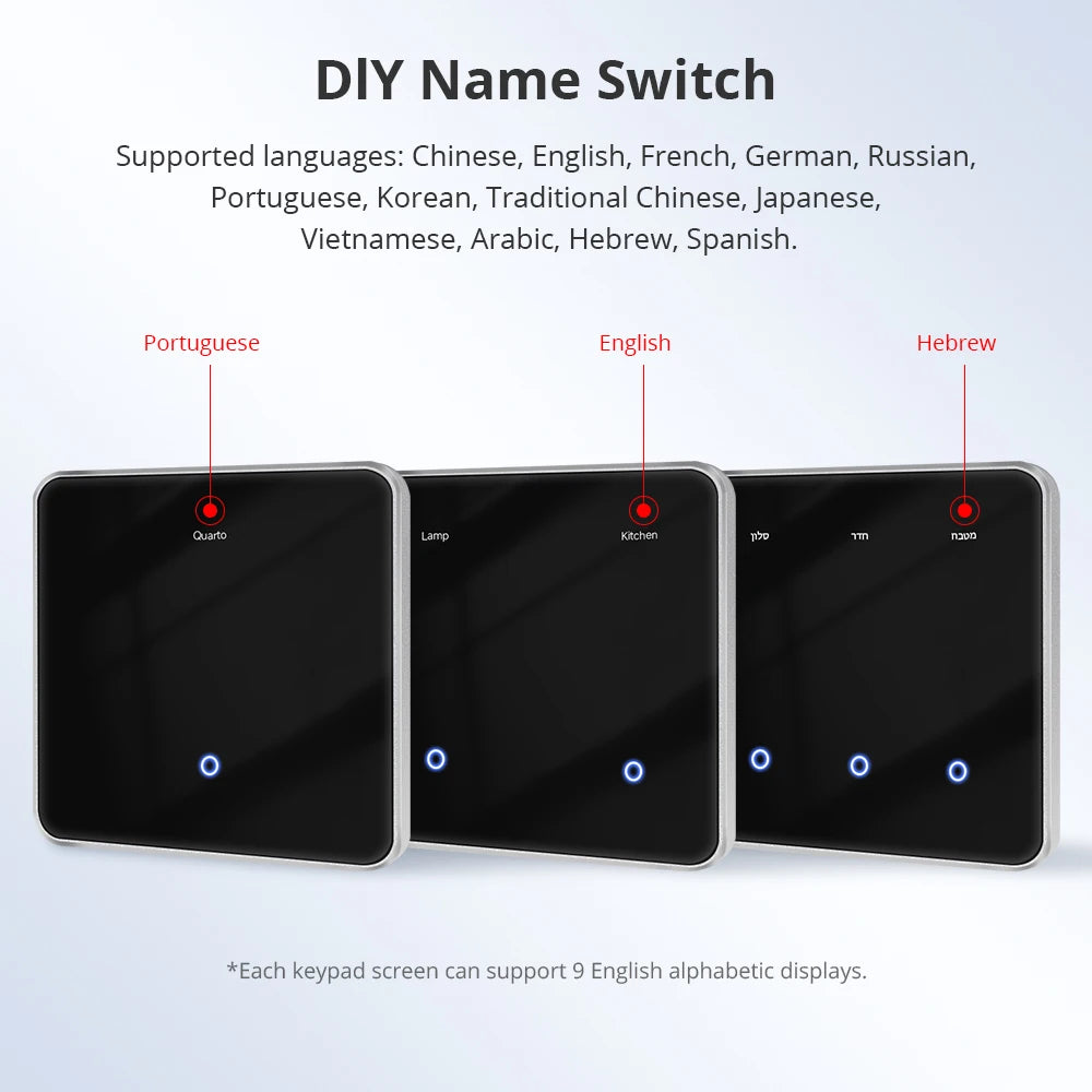 Zemismart Zigbee DIY Name Switch EU All Black Touch Panel Smart Display Screen Light Switch Work with Tuya Smart Life App